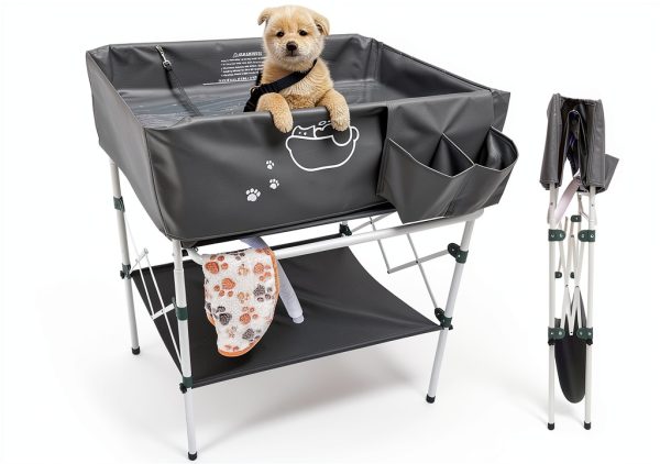 Amlmpet Dog Bathtub Elevated Foldable Pet Wash Station-0