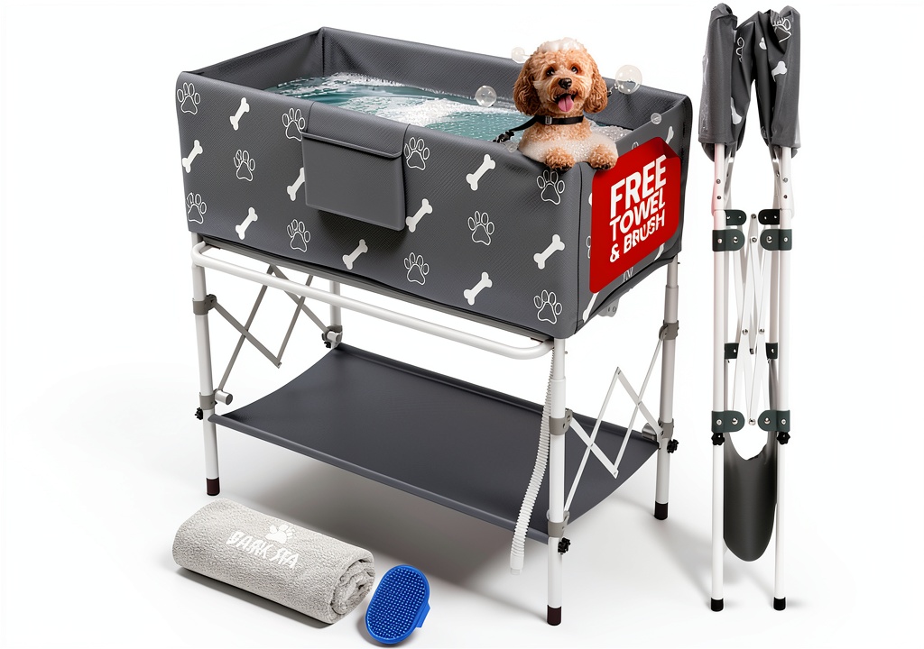 Bark Spa portable dog bathtub in use on a patio