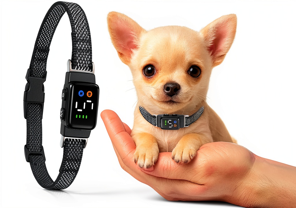 'ELECANE Teacup Bark Collar on a small dog'