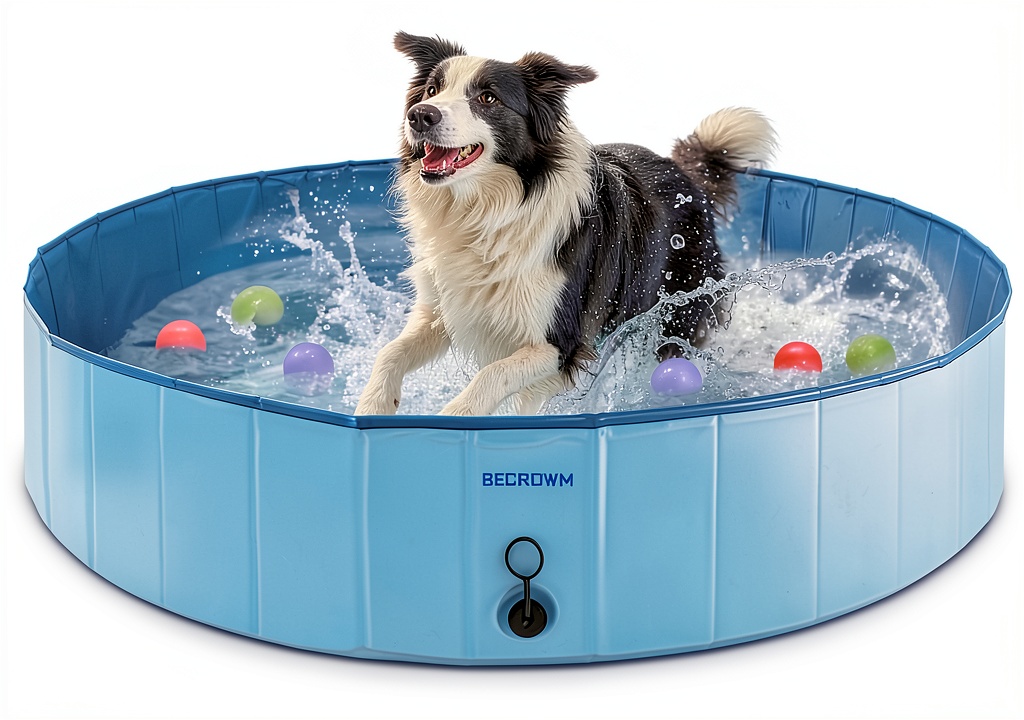 BECROWM foldable pet pool set up in a backyard