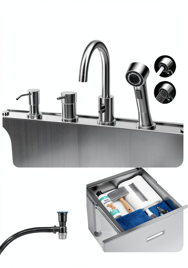 VEVOR Dog Grooming Tub Foldable Ramp Hot Cold Faucet-7