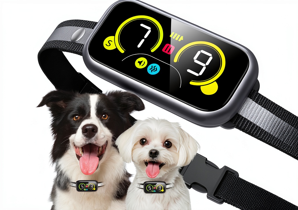 Kollgux Bark Collar showing dual display and lightweight design on a dog