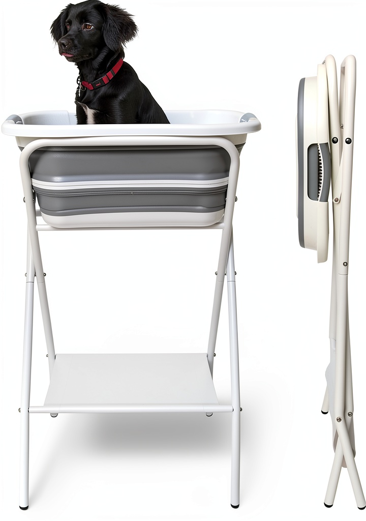Smoochie portable dog bathtub in use with a small dog