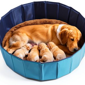 FLKQC Foldable Dog Pool Blue Pet Bathtub Whelping Box-0