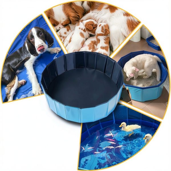 FLKQC Foldable Dog Pool Blue Pet Bathtub Whelping Box-4