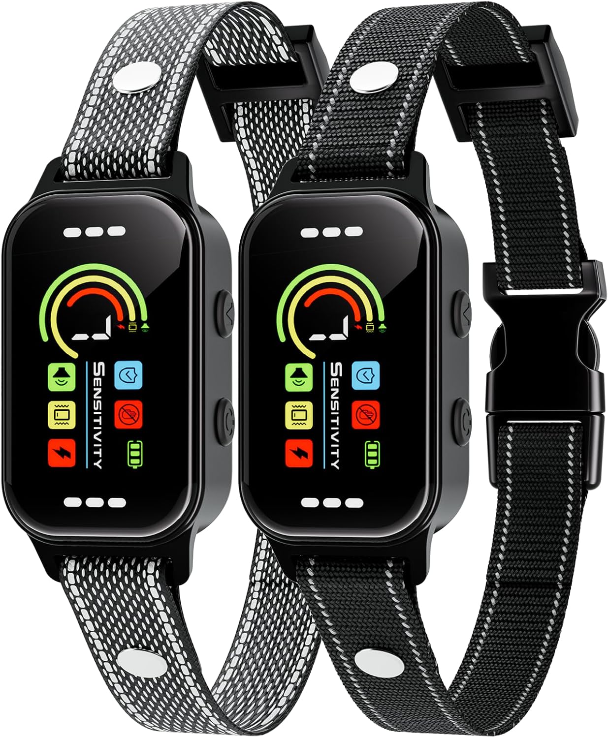 ODIFRBI Smart Bark Collar on a dog's neck showing reflective strap