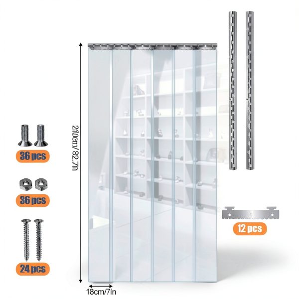 PVC Strip Door Curtain Kit Peryiter 12-Piece 72" x 84" Clear Door-1